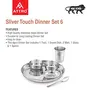 Attro Stainless Steel Silver Touch Finish Dinner Set of 1 Thali 1 Plate 2 Bowl 1 Glass 1 Spoon (Thali Diameter 12 inch) - Set of 6 Standard, 3 image