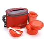 oliveware Microwave Safe and Leak Proof Groove Steel Range Lunch Box of 3 Air-Tight Plastic Containers and Tumbler with Bag (Red), 2 image