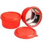 oliveware Microwave Safe and Leak Proof Groove Steel Range Lunch Box of 3 Air-Tight Plastic Containers and Tumbler with Bag (Red), 3 image