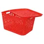 Cutting EDGE Unbreakable Plastic Turkish Baskets Large with Lid for Storage Baskets for Fruit Vegetable Bathroom Stationary Home Basket with Handle - Red Set of 4, 6 image