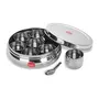 Sumeet Stainless Steel Belly Shape Masala (Spice) Box/Dabba/Organiser with 7 Containers and Small Spoon Size No. 10 (17.1cm Dia) (1.1 LTR Capacity), 4 image