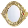 KridayKraft Beautifully Carved Round Shape Gold Plating Metal Hand Mirror for Makeup Travelling Salon Mirror & Decorative Mirror Antique Item for Wedding Gifts., 4 image