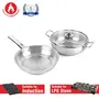 Cello Steelox Induction Compatible Stainless Steel Fry Pan & Kadai with Glass Lid 22 cm/2Ltrs (3 pcs Set), 3 image