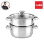 Cello Swift Steel Flask 1 Litre Silver & Cello Steelox Induction Compatible Stainless Steel Multi Purpose Steamer/Modak Maker with Glass Lid 18Cm, 6 image