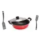 Dynore Non- Stick Deep Fry Kadai with SS Lid and 2 Nylon Spatulas- 2 LTR