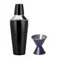 Dynore 2 pc Black Color bar Set - Cocktail Shaker 750 ML and Double Sided Peg Measure 30/60 ML