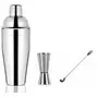 Dynore Stainless Steel 3 Pcs Delux Bar Set- Fork Bar Spoon, Cocktail Shaker 750 ml, Tall Peg Measure- 30/60 ml
