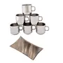 Dynore Stainless Steel Set of 6 Tea Cup and Tray Set