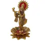 RR TRADING COMPANY Metal Krishna Idol on Lotus Kamal Showpiece Set for Worship and Home Decor krishna Golden idol for puja, 2 image