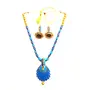 Karru Krafft Women's Handcrafted Terracotta Necklace Set Traditional Sky Blue Hand Painted Jewellery Set 