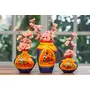 Karru Krafft Handmade Terracotta Clay African Printed Firozi Flower Vase for Indoor / Home Decoration Table Top Resort Decoration and Ideal for Gifting Set of 3 Blue (17.05 x 15.06 x 10.15 cm)
