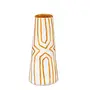Karru Krafft Handcrafted Terracotta Clay Geometric Printed White Flower Vase for Indoor / Home Decoration Set of 2 (19.05 x 10.16 x 19.05 cm), 4 image