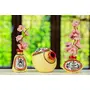 Karru Krafft Handmade Terracotta Clay Warli Printed OffWhite Table Decor Flower Vase for Indoor / Home Decoration Table Top Resort Decoration Pen Pot and Ideal for Gifting Set of 3, 4 image