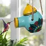Karru Krafft Terracotta Clay Bird Home Bird Feeder Birds Food Container Serving Bowl for Sparrow Pig Squirrel Parrot Hanging On Tree/Balcony/Roof (Sky Blue), 5 image