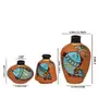 Karru Krafft Wheel Thrown Terracotta Clay Patchitra Printed Firozi Flower Vase for Indoor / Home Decoration Table Top Ideal for Gifting Set of 3 Orange (19.05 x 14.06 x 10.15 cm), 3 image