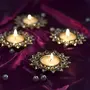 Crystal Diya with Tea Light Gold Plated Candle Holder for Home Decoration diwali decorations items for home Multicolor Mosaic Glass for Home Room Bedroom Lights Decoration | Home Decor Items - Pack of 4