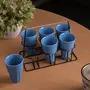 Ceramic Chai Glass With Stand - 6 Pieces Blue 120 ml