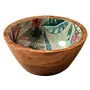 Serving Bowls Wooden for Snacks Dry Fruits | Printed Decorative Wooden Potpourri Bowls | Mango Wood with Decaling Print with Clear Enamel Design| Green Floral Print 6 Inches Diameter