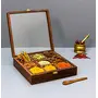 Wooden Spice Masala Box with Wooden Spice Spoon for Kitchen| Square Powder Container Set with Glass Cover for Storage Tabletop Brown (9 Jars)