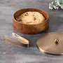 Casserole chapati Box roti Dabba Wooden hotcase with Tong for Kitchen or Dining Table for Serving to Guests | Mango Wood Iron with Brass Plating