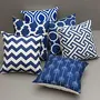 Printed Decorative Pillow | Cushion Cover Set for Sofa Bed or Living Room 16 x 16 inches (40 x 40 cm) Set of 5 (Dark Blue)