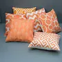 Printed Decorative Pillow | Cushion Cover Set for Sofa Bed or Living Room 16 x 16 inches (40 x 40 cm) Set of 6 (Orange)