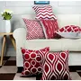 Printed Decorative Pillow | Cushion Cover Set for Sofa Bed or Living Room 16 x 16 inches (40 x 40 cm) Set of 6 (Maroon)