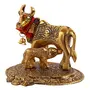 Aluminium Kamdhenu Cow and Calf with Krishna Oxidized Handmade Spiritual Showpiece Figurine Sculpture Standard Size (Golden)