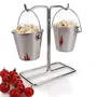 Mini 2 Bucket Holder with Stand , Stainless Steel , Silver , 35.9 cm Use for Snack Server at Home , Hotel , Restaurant