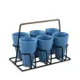 Ceramic Chai Glass With Stand - 6 Pieces Blue 120 ml, 2 image
