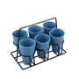 Ceramic Chai Glass With Stand - 6 Pieces Blue 120 ml, 3 image