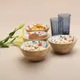 Serving Bowls Wooden for Snacks Dry Fruits | Printed Decorative Potpourri Bowls | Mango Wood with Decaling Print with Clear Enamel | White Floral Print 6 Inches Diameter Set of 2, 2 image