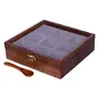 Wooden Spice Masala Box Dabba Jars with Spice Spoon for Kitchen | Square Powder Container Set with Glass Cover for Storage Tabletop |Sheesham Wood Brown (9 Jars), 5 image