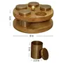 Mouth Freshner Spice Masala Box Dabba Jars for Kitchen | Round Powder Container Set with lid for Storage Tabletop | Iron with Brass Plating Finish & Mango Wood Gold (5 Jars), 4 image