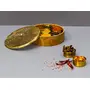 Dry Fruits Box Dabba Jars for Kitchen | Round Powder Container Wooden Base Masala Box Set with Iron Gold lid for Storage Masala Tabletop Gold (7 Jars), 2 image