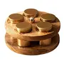 Mouth Freshner Spice Masala Box Dabba Jars for Kitchen | Round Powder Container Set with lid for Storage Tabletop | Iron with Brass Plating Finish & Mango Wood Gold (5 Jars), 5 image