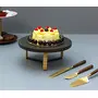 Cake Stand Wooden with cane handle for Dining Table | Cake cutting holder for Brthdays & party full big size | muffin cup cake pizza serving multi purpose stand (Sheesham Wood 12 Inches Diameter 1 kg cake), 3 image