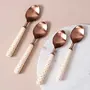 Dinner Spoon Set (4 Piece) Flatware Stainless Steel Dinner Spoon chammach Table Ware dinnerware Cutlery Set (Copper White Polka Dots), 3 image