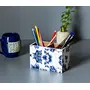 Sheesham Wood Iron Handles Decaling Enamel Print 2 Sections Cutlery Holder/Spoon Stand (Blue), 3 image