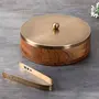 Casserole chapati Box roti Dabba Wooden hotcase with Tong for Kitchen or Dining Table for Serving to Guests | Mango Wood Iron with Brass Plating, 7 image