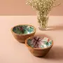 Serving Bowls Wooden for Snacks Dry Fruits | Printed Decorative Wooden Potpourri Bowls | Mango Wood with Decaling Print with Clear Enamel Design| Green Floral Print 6 Inches Diameter, 7 image