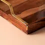 Tray Platter Wooden Serving Tray for home | Dining table decorative trays | Serving tray for party guests | Rectangle platter with handles (Brown Sheesham Wood with Iron Gold plated Handles) 15 X 12 Inches, 5 image