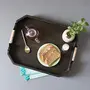 Tray or Serving Platter Set of 1 Serving Tray for Home | Dining Table Decorative Trays | Serving Tray for Party Guests | Hexagon Platter with Handles(Black Cane Handle), 2 image