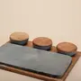 Tray Wooden Chef Serving Platter Tray with Three Serving Bowl for Serving Snacks Home | Dining Table Decorative Trays | Serving Tray Platter for Party Guests (Grey), 2 image