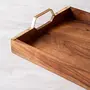 Wooden Serving Tray Platter for home | Dining table decorative trays | Serving tray for party guests | Rectangle platter with handles (Brown Sheesham Wood with Iron Gold plated Handles) 15 X 12 Inches, 6 image