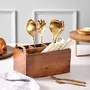 Spoon Stand with for Dining Table | cutlery holder multipurpose | Kitchen rack Caf restaurant bar tableware keeping forksSheesham Wood Iron Handles Gold 4 Sections 10 X 6 X 5 Inches gold brown, 3 image