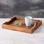 Wooden Serving Tray for home | Dining table decorative trays | Serving tray for party guests | Rectangle platter with handles (Brown Sheesham Wood with Iron Gold plated Handles) 15 X 12 Inches, 3 image
