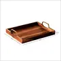 Wooden Serving Tray Platter Serving Tray for home Cup Tray| Dining table decorative trays | Serving tray for party guests | Rectangle platter with handles (Brown Sheesham Wood with Iron Gold plated Handles) 15 X 12 Inches, 4 image