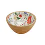 Serving Bowls Wooden for Snacks Dry Fruits | Printed Decorative Potpourri Bowls | Mango Wood with Decaling Print with Clear Enamel | White Floral Print 6 Inches Diameter Set of 2, 6 image