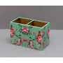 Sheesham Wood Floral 2 Sections Cutlery Holder Spoon Stand (Green) Set of 2, 2 image